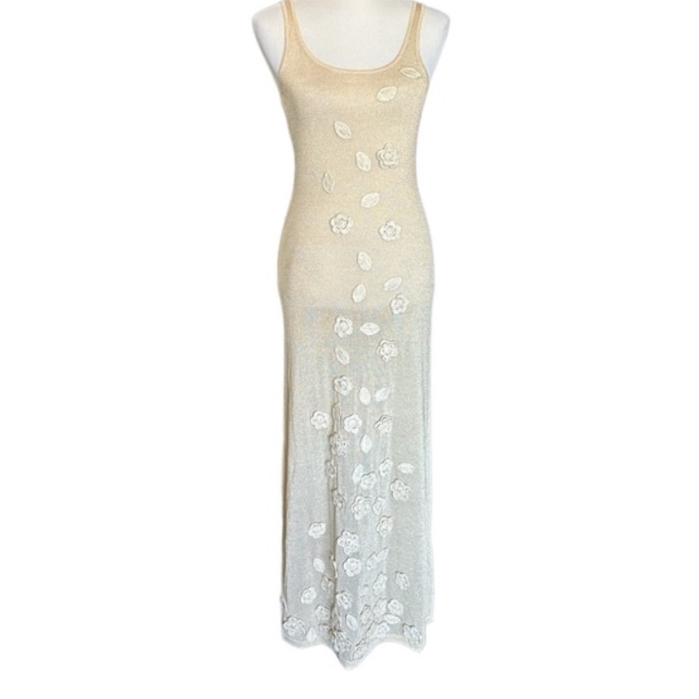Caroline Constas $398 gold/tan floral appliqué dress medium MAXI - Picture 8 of 9